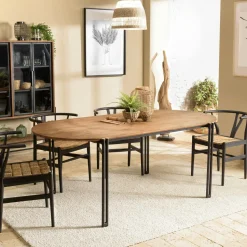 Table à manger ronde teck recyclé D130 SWING