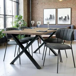 Table à rallonge en bois de chêne fumé avec bordures naturelles 140 cm SAVONE