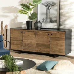 Table basse avec rangement bois recyclé pin CRACOVIE