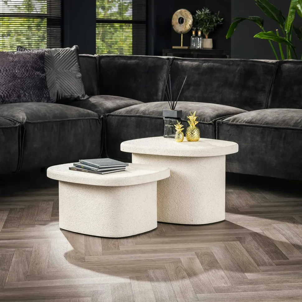 Table basse blanche en marbre composite forme haricot TAJ