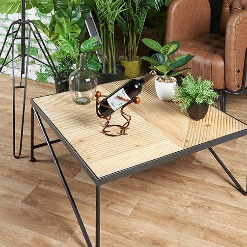Table basse carrée en bois et métal ATELIER