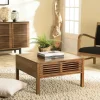 Table basse carrée 70x70 cm bois exotique 2 tiroirs opposés KANHA