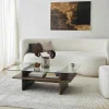 Table basse design 2 plateaux, verre et effet noyer SALTA