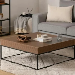 Table basse design carrée effet noyer & anthracite JENA