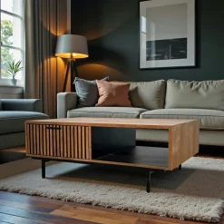 Table basse design teck recyclé 2 tiroirs FANO