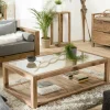Table basse double plateau en bois de pin recyclé et verre DENVER