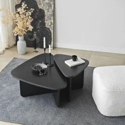 Table basse effet travertin, triangle organique (x2) MARFA