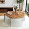 Table basse en bois clair et verre - forme hexagone LHASA