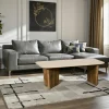 Table basse en bois de manguier et travertin MOON