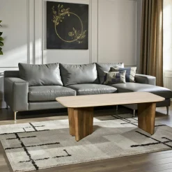 Table basse en bois de manguier et travertin MOON