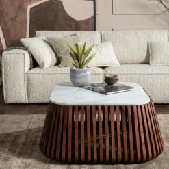 Table basse en marbre et bois d'acacia massif AVENTIN