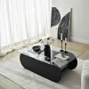 Table basse en verre, base luge noire avec rangement SALTA