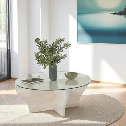 Table basse en verre et bois gris foncé - pied en X, ANZIO