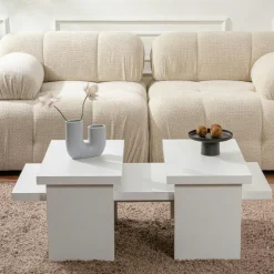 Table basse gigogne design – effet bois blanc (3 pièces) MARFA