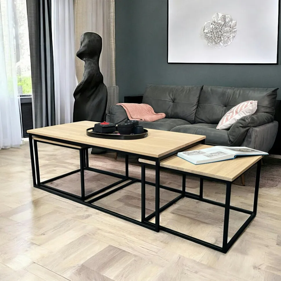 Table basse gigogne en bois de chêne huilé (lot de 3) COLOGNE