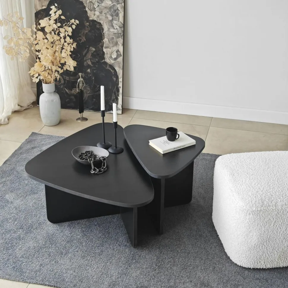 Table basse gigogne noire, triangle organique (x2) MARFA