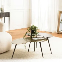 Table basse gigogne ovale métal noir et doré (lot de 2) ZALA