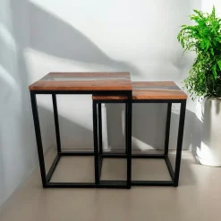 Table basse gigogne époxy lagon et bois d'acacia (lot de 2) BORA