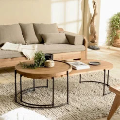 Table basse gigogne ronde et ovale teck / métal (lot de 2) SWING