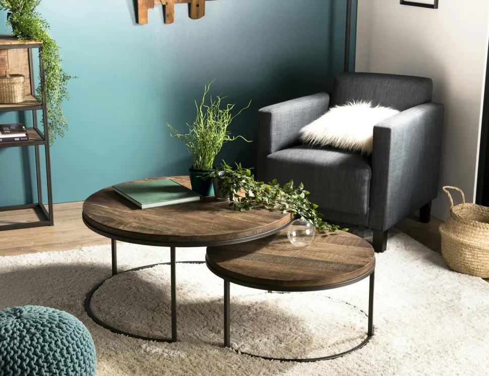 Table basse gigogne ronde en teck recyclé (lot de 3) SWING