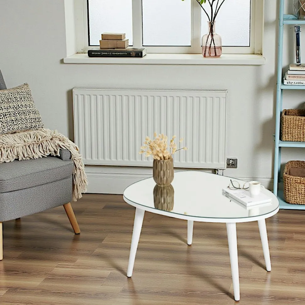 Table basse miroir forme organique pieds blancs TULUM