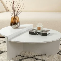 Table basse moderne blanche effet laque - 2 hauteurs MARFA