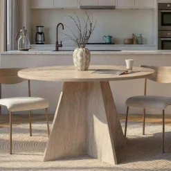 Table basse moderne effet travertin - 2 hauteurs MARFA