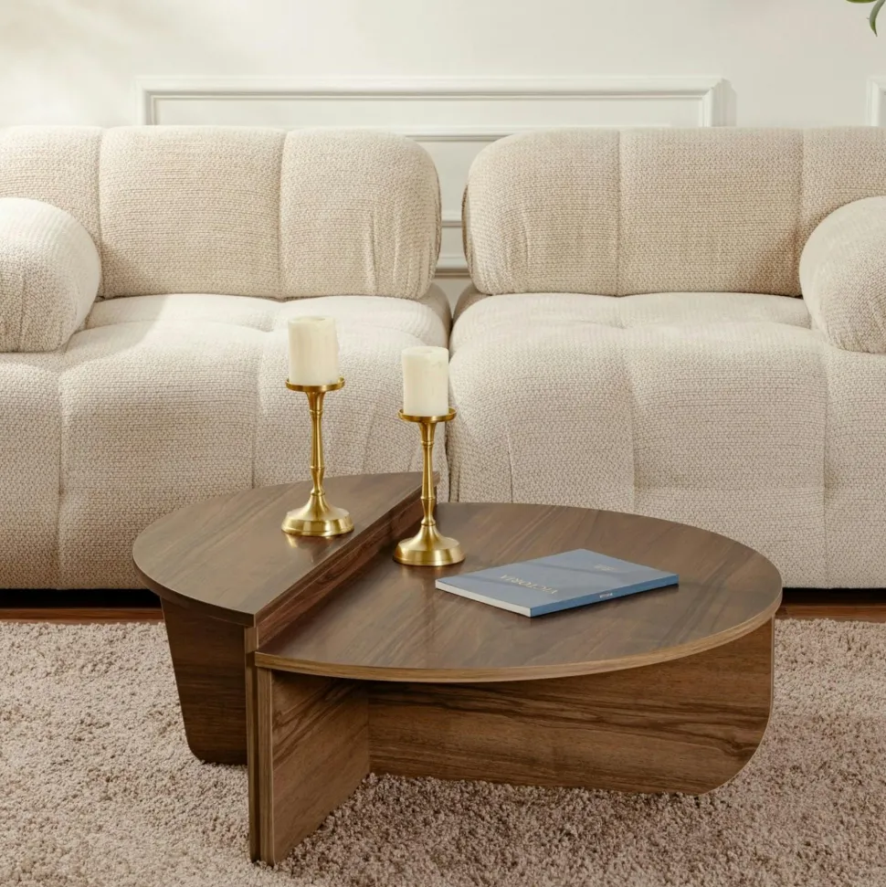 Table basse moderne effet bois de noyer - 2 hauteurs MARFA