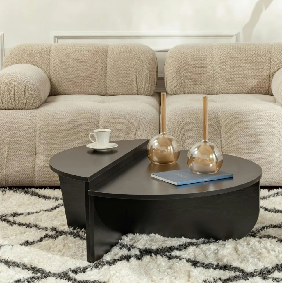 Table basse moderne effet bois de noyer - 2 hauteurs MARFA