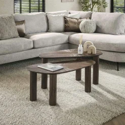 Table basse organique en bois de teck forme triangle (lot de 3) YOGY