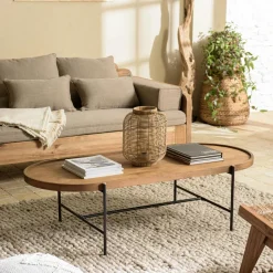 Table basse ovale en teck et métal 140 cm SWING
