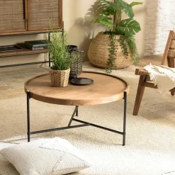 Table basse ovale en teck et métal 140 cm SWING