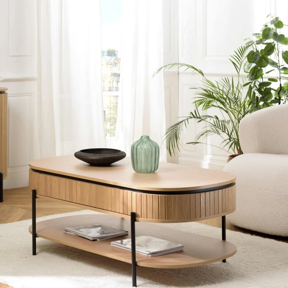 Table basse pin 2 plateaux bords arrondis ALMEIRA