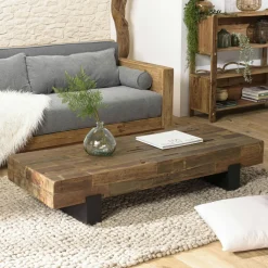 Table basse poutre en bois massif recyclé MATT