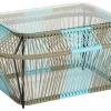 Table basse rectangulaire en métal et verre, turquoise et naturel 88x60x40cm