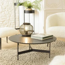 Table basse ronde 50 cm bois noir CORUMBA