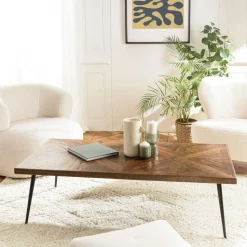 Table basse ronde bois recyclé motif éventail 80 cm KORKAI