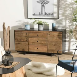 Table basse ronde bois recyclé pin CRACOVIE