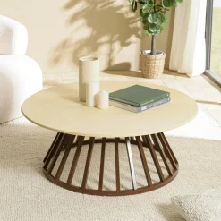 Table basse ronde béton et métal 105 cm pied chaîne BRASILIA