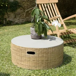 Table basse ronde de jardin bambou et béton 80 cm HERCULE
