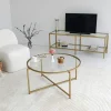 Table basse ronde design - verre & métal doré TULUM