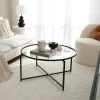 Table basse ronde design - verre & métal noir TULUM