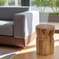 Table basse ronde effet bois de pin – design puzzle MARFA
