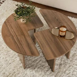 Table basse ronde effet bois de pin – design puzzle MARFA