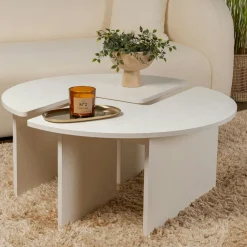 Table basse ronde effet bois de pin – design puzzle MARFA