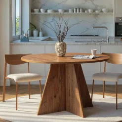 Table basse ronde effet bois de pin – design puzzle MARFA