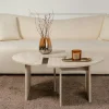 Table basse ronde effet travertin - design puzzle MARFA