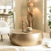 Table basse ronde en aluminium doré martelé 106 cm ZALA