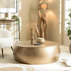 Table basse ronde en aluminium doré martelé 106 cm ZALA