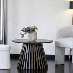 Table basse ronde en chêne clair avec piètement baguette ø70 cm AMSTERDAM